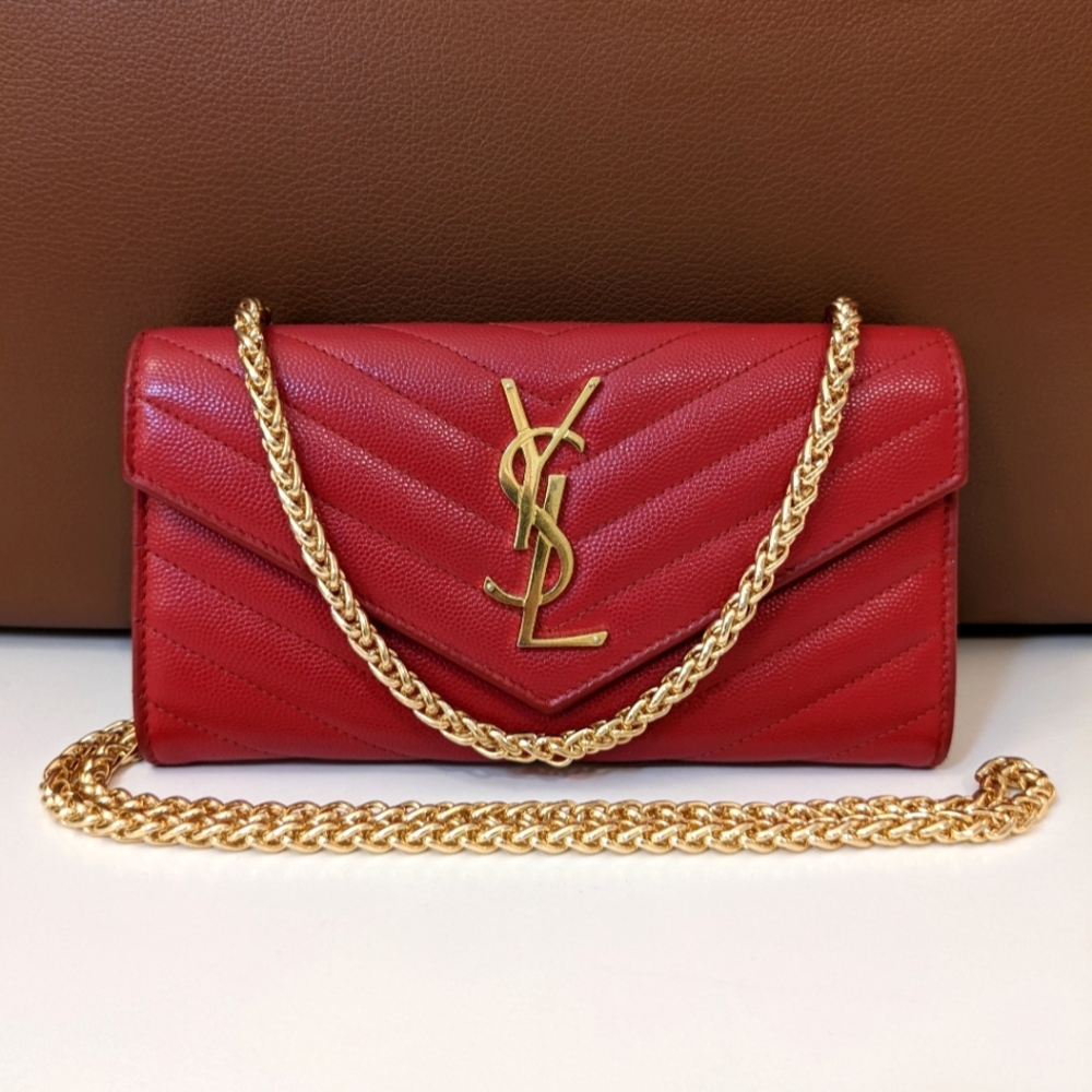 YSL Yves saint Laurent red caviar long wallet converted to crossbody